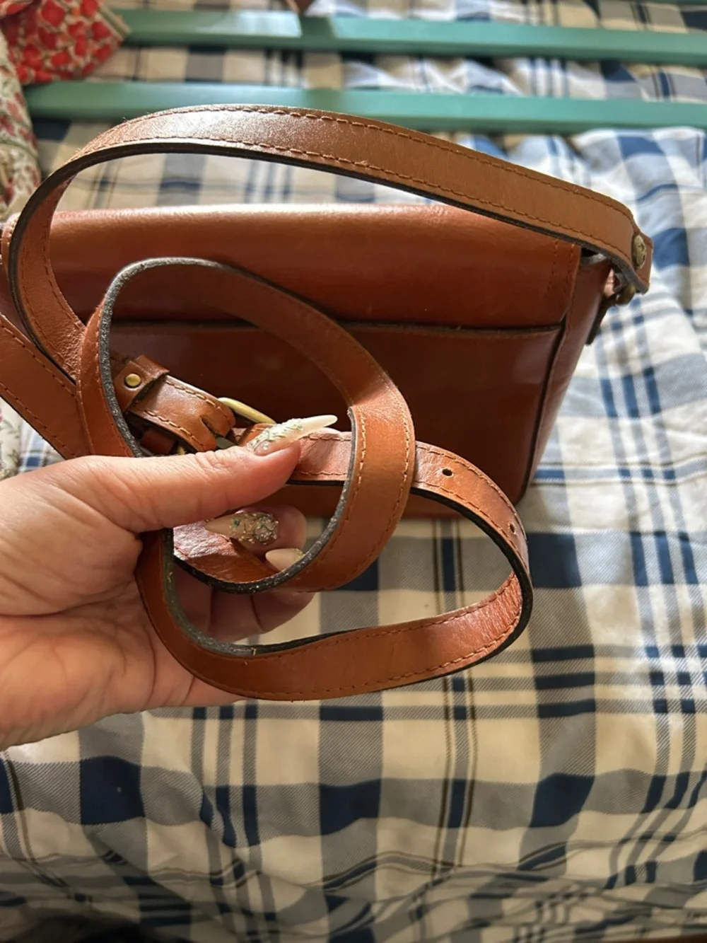 Patricia Nash Cognac Leather Crossbody with Signature Plaque - Picture 4 of 10